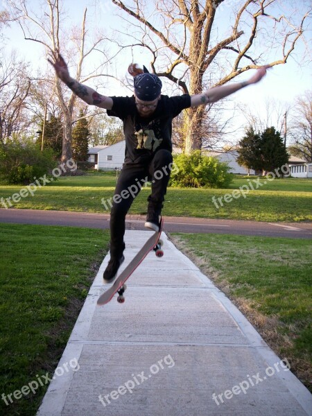 Skateboarding Skateboarder Sidewalk Jump Male