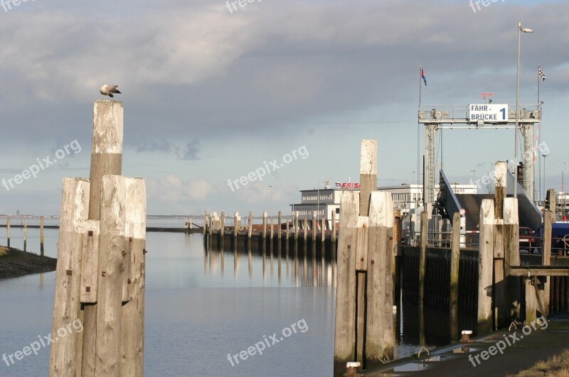 Norderney Port Wooden Planks Mirroring Fährbrücke