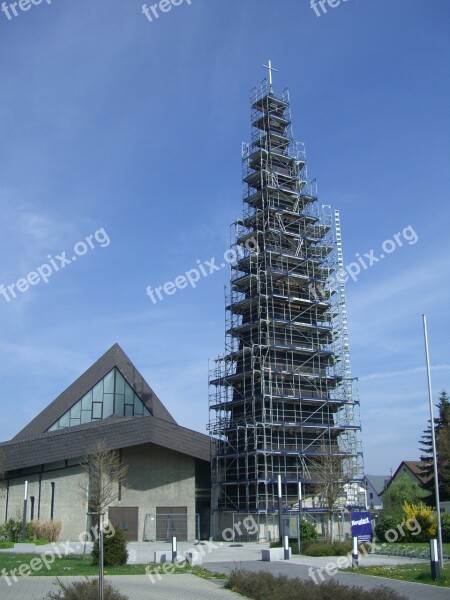 Steeple Scaffold Roof Damage Cross Architecture