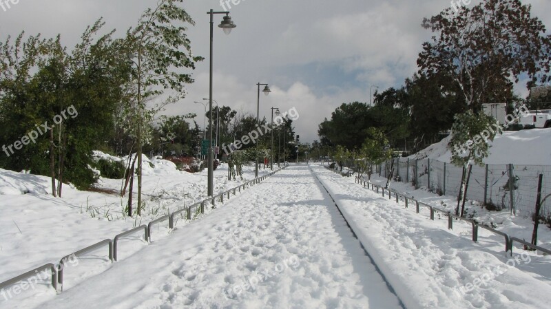 Jerusalem Snow Israel Railway Road