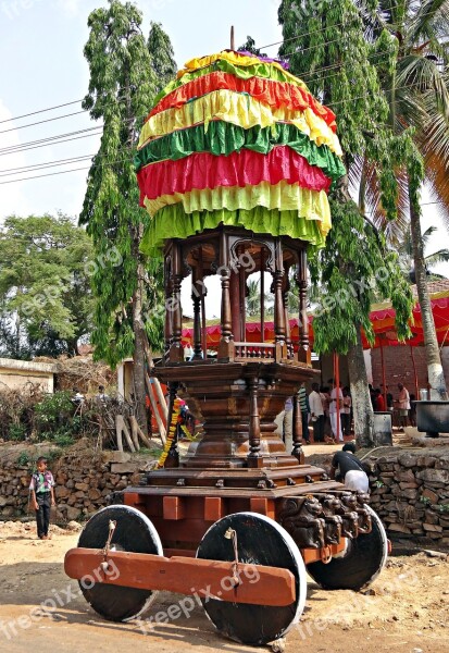 Chariot Decorated Wooden Local Festival Karnataka