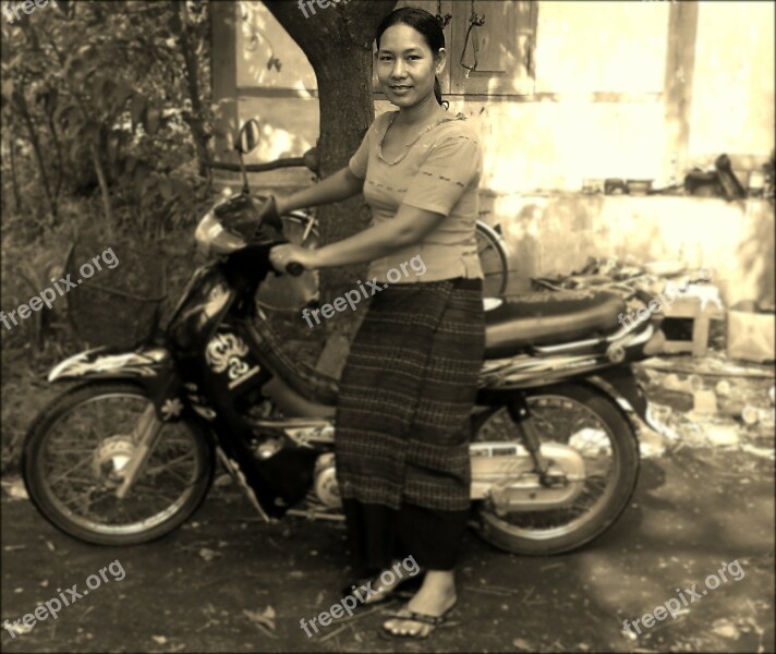 Woman Motorbike Motorcycle Smile Female