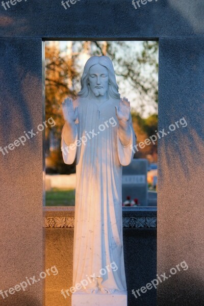 Jesus Religious Statue Male Hands Up