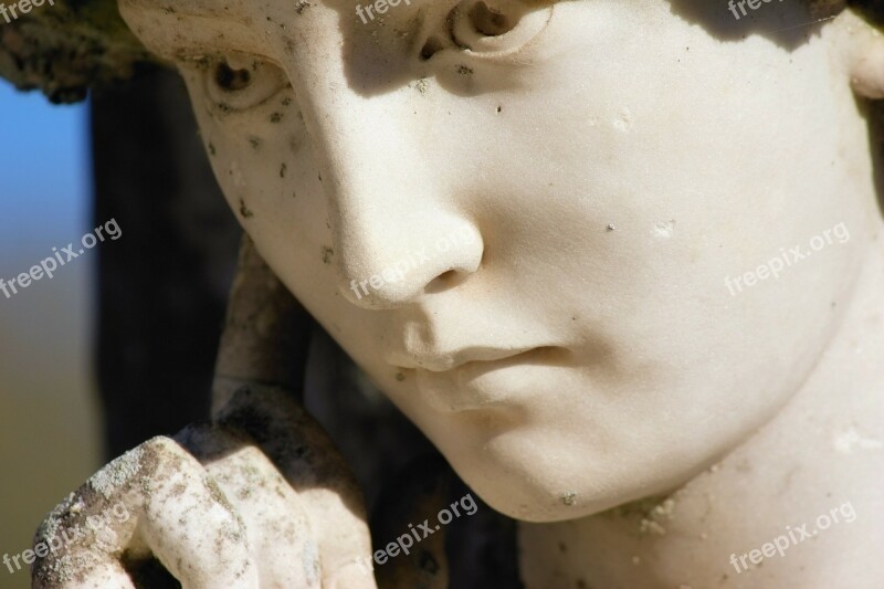 Statue Angel Face Cemetery Trees