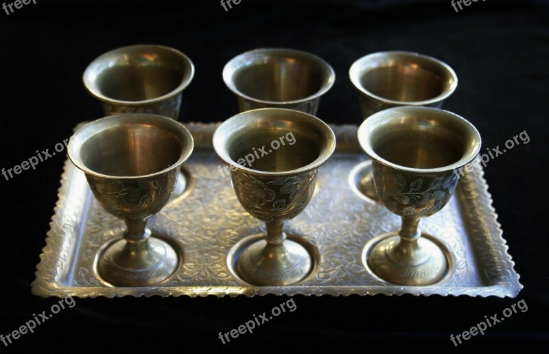 Brass Set Tray Cups Egg