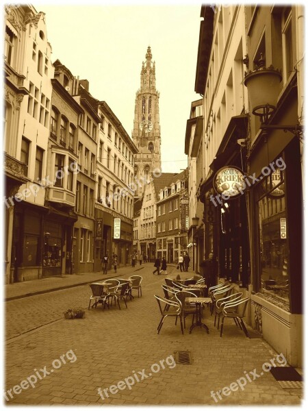 Sepia Old Cobble Stone Street Antwerp