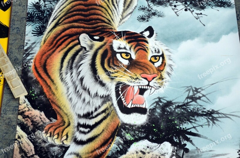 Scroll Tiger Animals China Painting