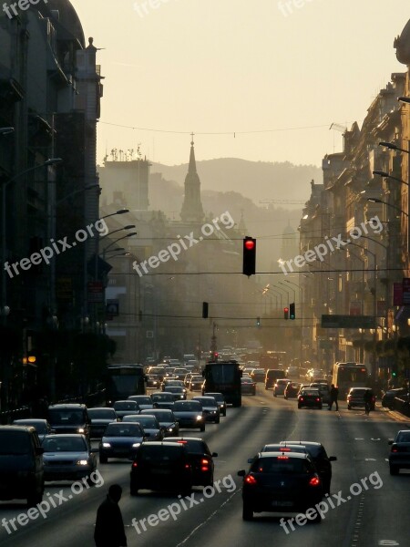 Budapest Street Evening Sun Rays