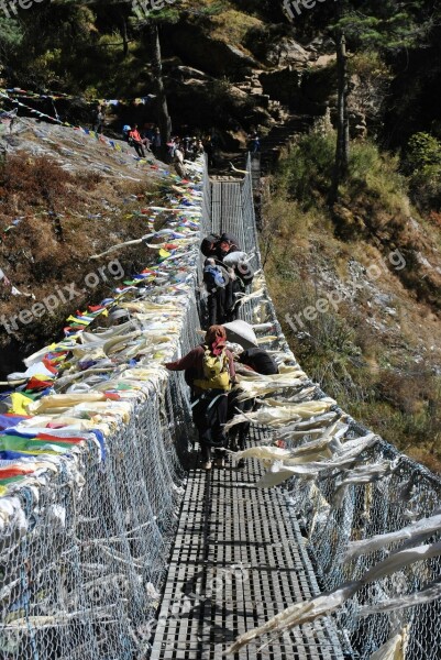 Bridge Crossing Mountain Himalaya Nepal