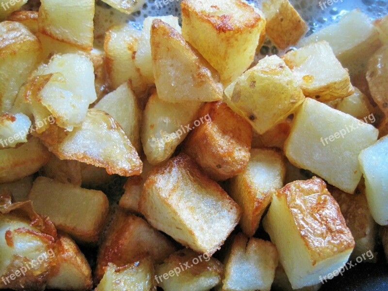 Potato Squares Frying Golden Brown Oil