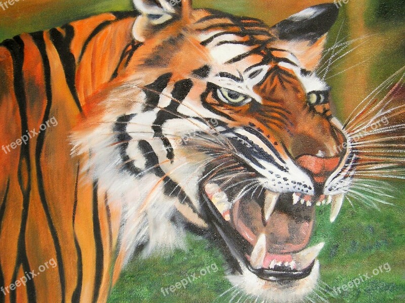 Art Original Oil Tiger Head