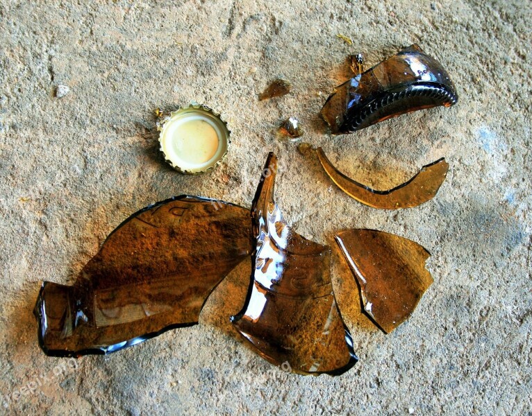 Bottle Glass Brown Broken Pieces