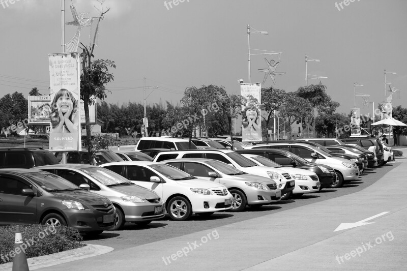 Parking Lot Park Parking Cars Black White