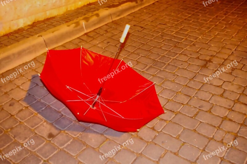 Red Umbrella Lost Urban Sad