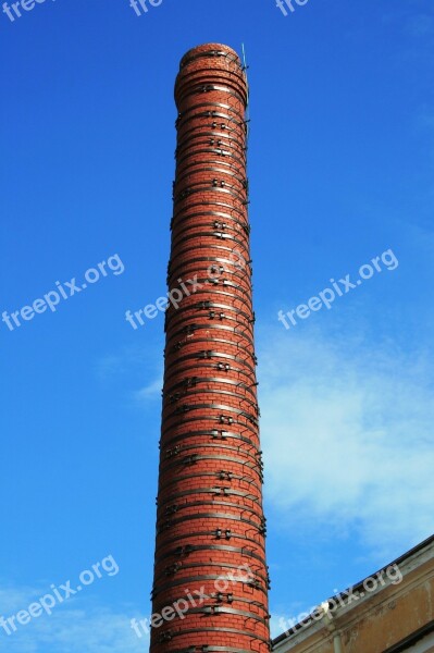 Smokestack Red Brick Tall Circumventing Metal Ties