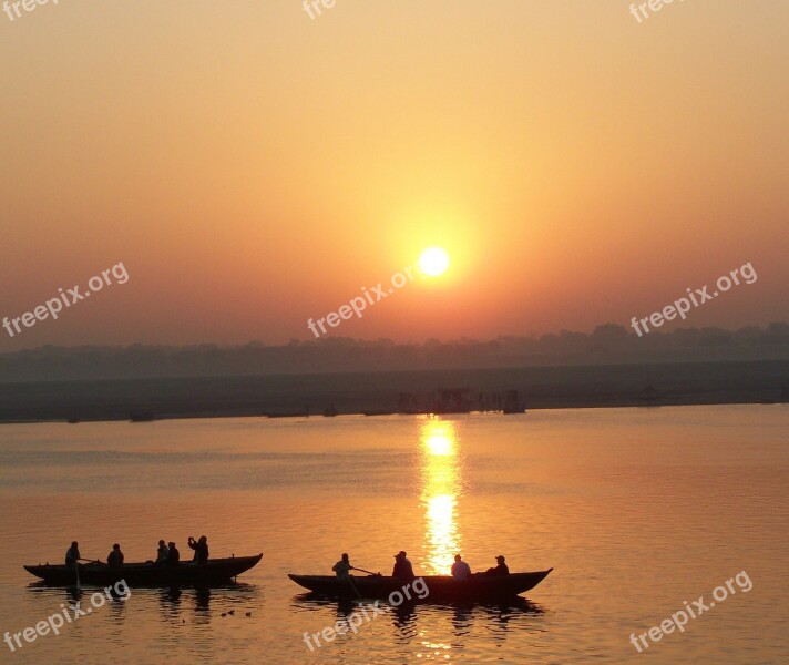 Boats Water Tourists Varanasi Ganga