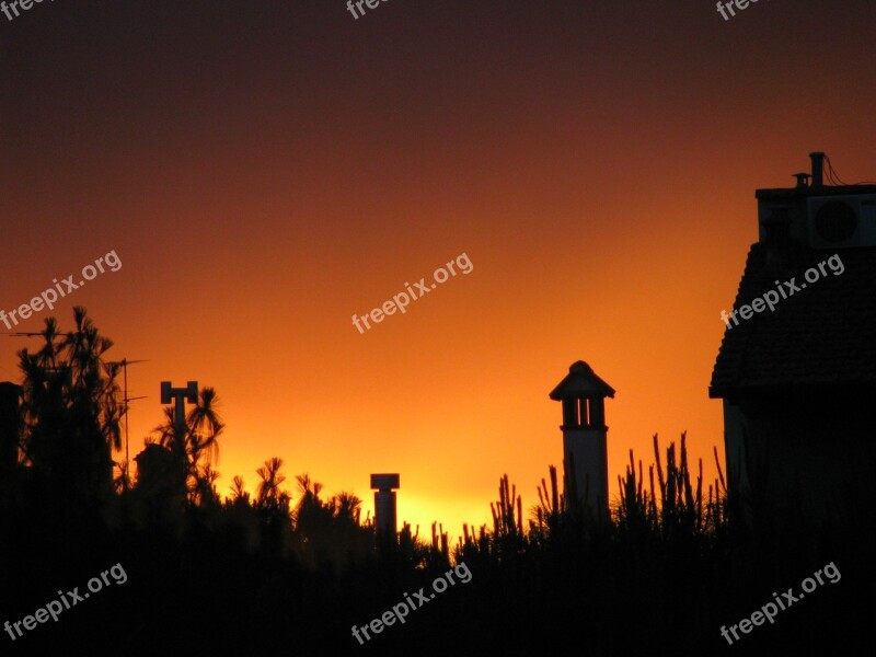 Sky Sunset Twilight Silhouettes Cityscape