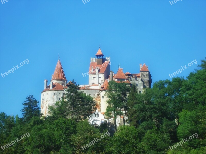 Bran Castle Romania Trees Sky Landmark