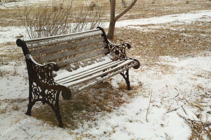 Bench Park Snow Winter Grass