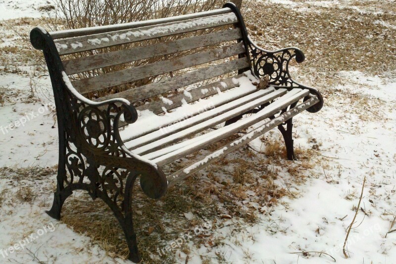 Bench Park Snow Winter Cast Iron