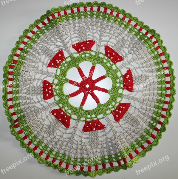 Crochet Hand Labor Green Red White