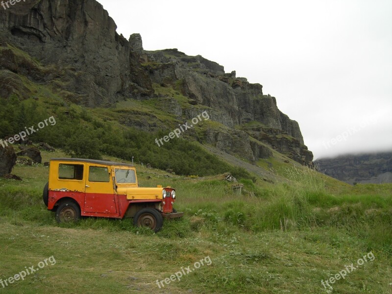 Iceland Jeep Cloudy Green Free Photos