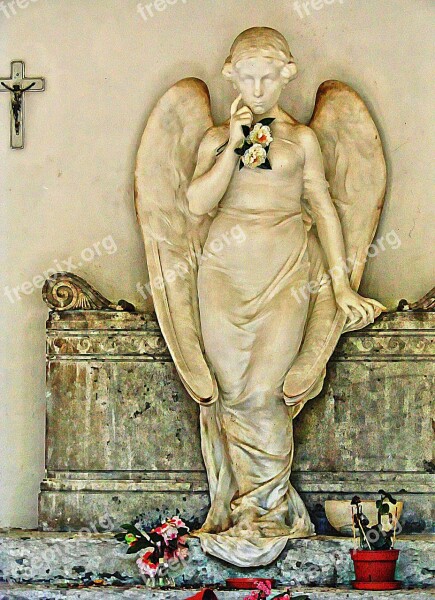 Angel Statue Concrete Cemetery Death