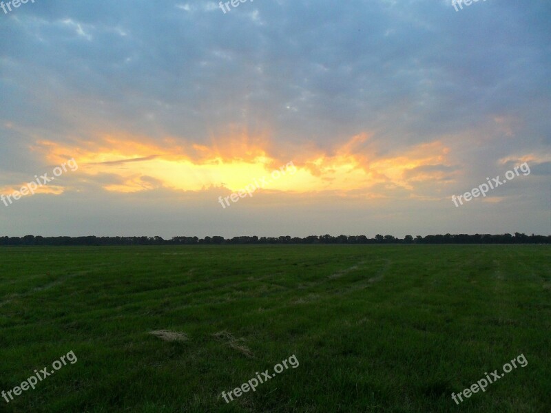 Sunset Evening Sky Afterglow Field Meadow