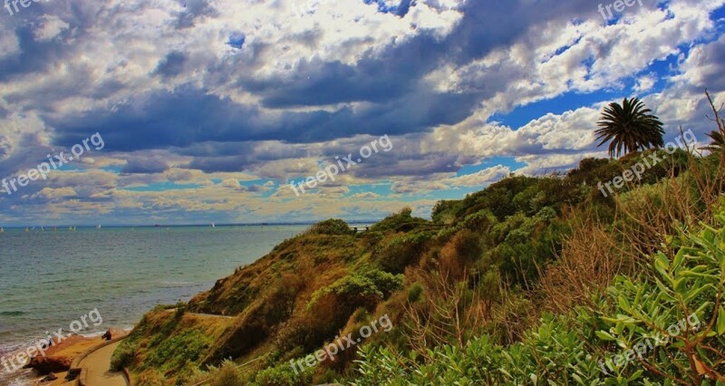 Brighton Beach Australia Ocean Landscape Sky Clouds