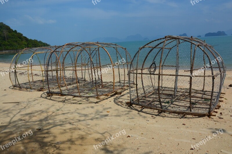 Fish Trap Baskets Beach Sea Thailand