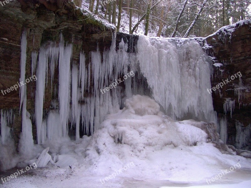 Frozen Waterfall Winter Icicle Wintry Mountain Stream