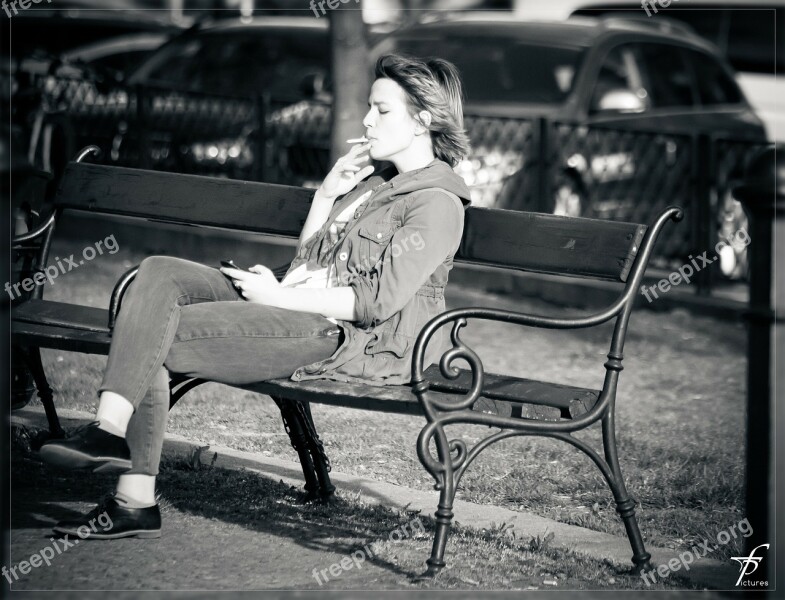 Woman Smoking Cigarette Sitting Resting