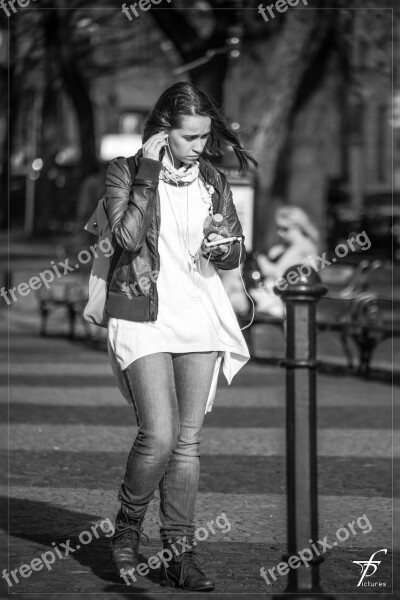 Girl Woman Street Life Downtown Black And White