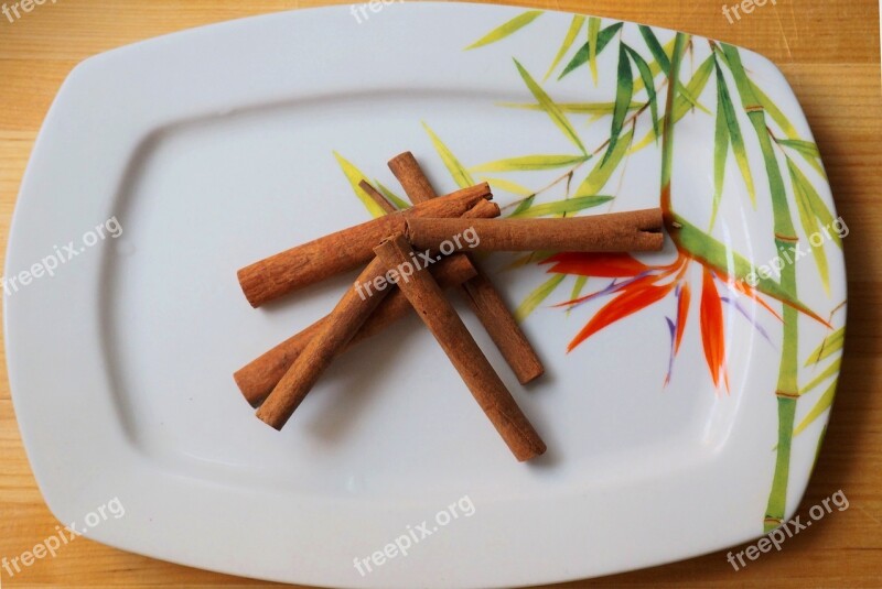 Food Cinnamon Plate Wooden Board Sticks