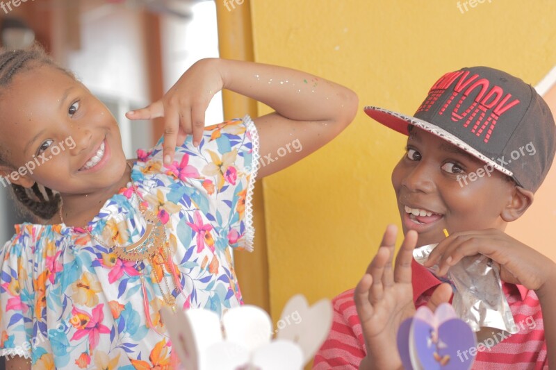 Kids Smiling Laughing Playing Hat