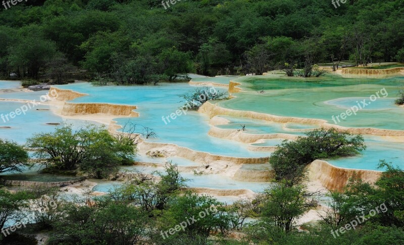 The Yellow Dragon Five Color Pool The Scenery Free Photos