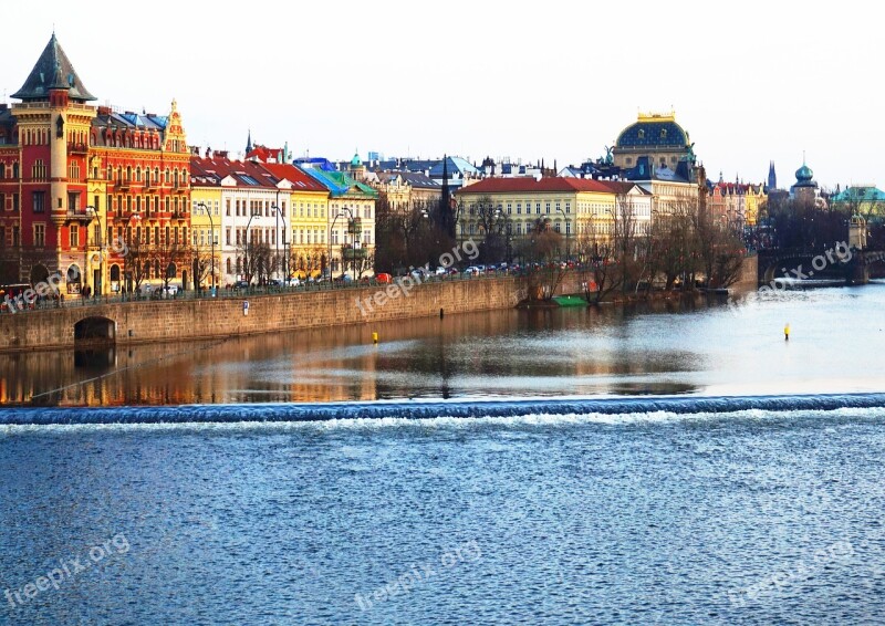 River Prague Czechia Embankment Theatre