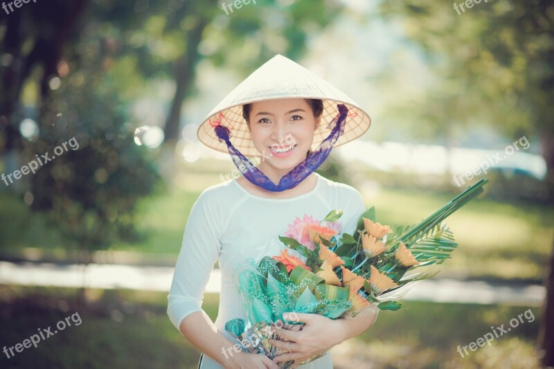 Girl Smile Long Dress Aodai Sun Flower