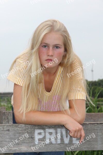 Young Girl Water Blonde Bridge Wood