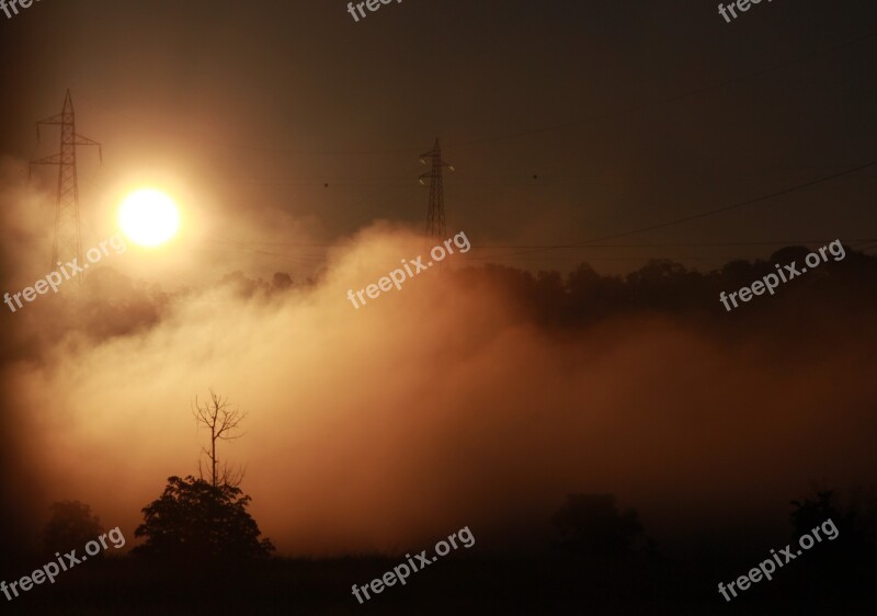 Sunrise The Haze Red Landscape Nature