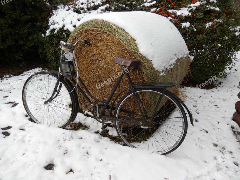 Winter Bike Snow Hay Free Photos