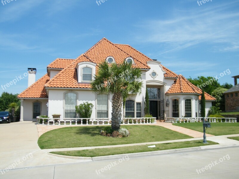 Spanish Style Red Brick Tiles Roof Blue Sky