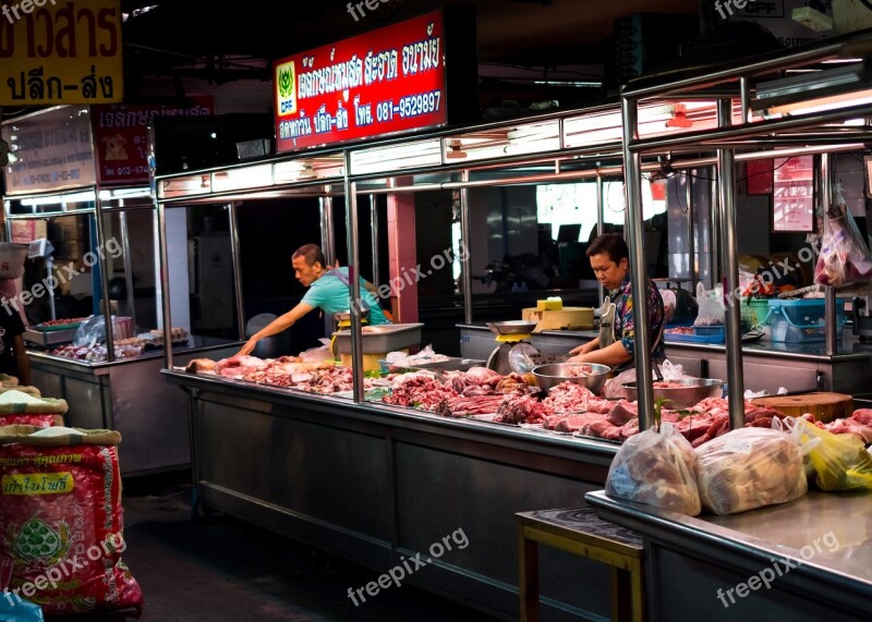 Meat Seller Warorot Market Chiang Mai North Thailand Free Photos