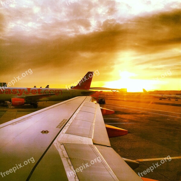 Fly Travel Sunset Sky Clouds