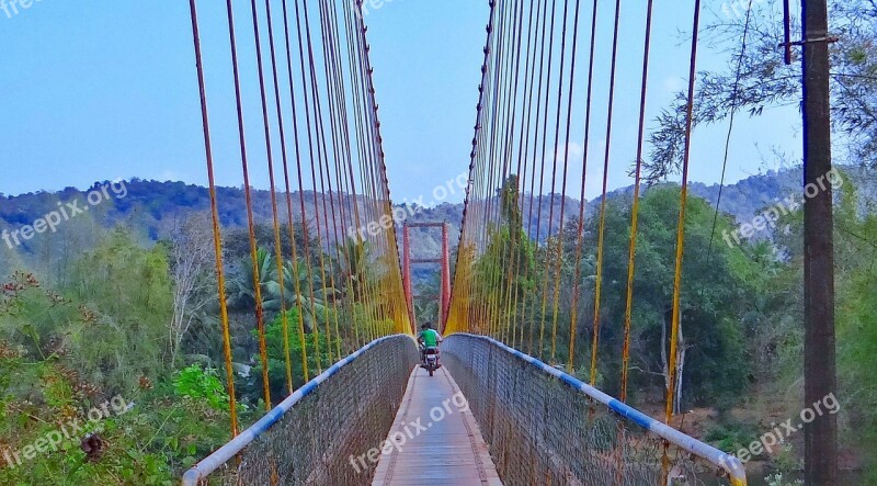 Hanging Bridge Bike Rider Rope Bridge Gangavali River Ramanguli