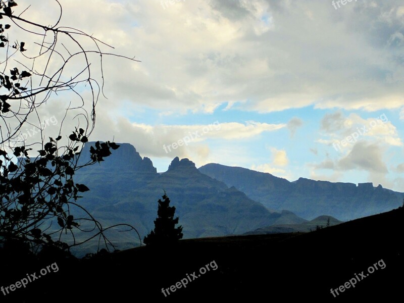 Drakensberg Mountains Mountains Far Blue Trees