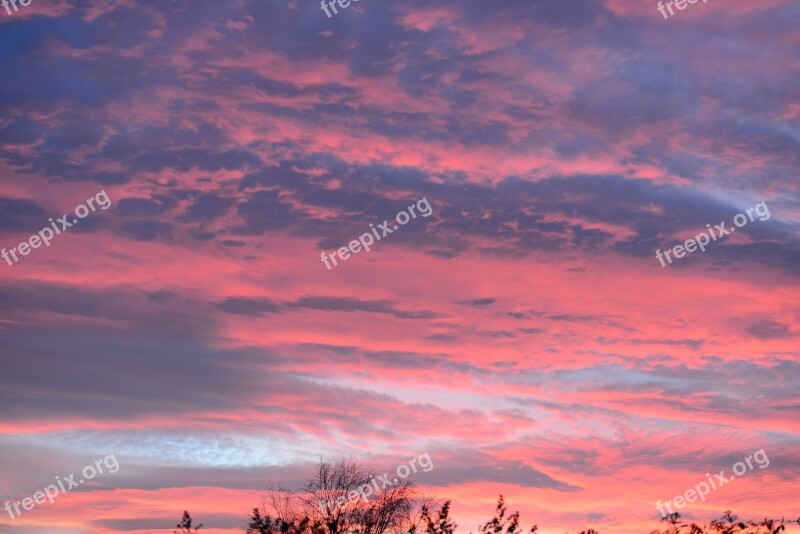 Night Evening Red Sky Clouds Late