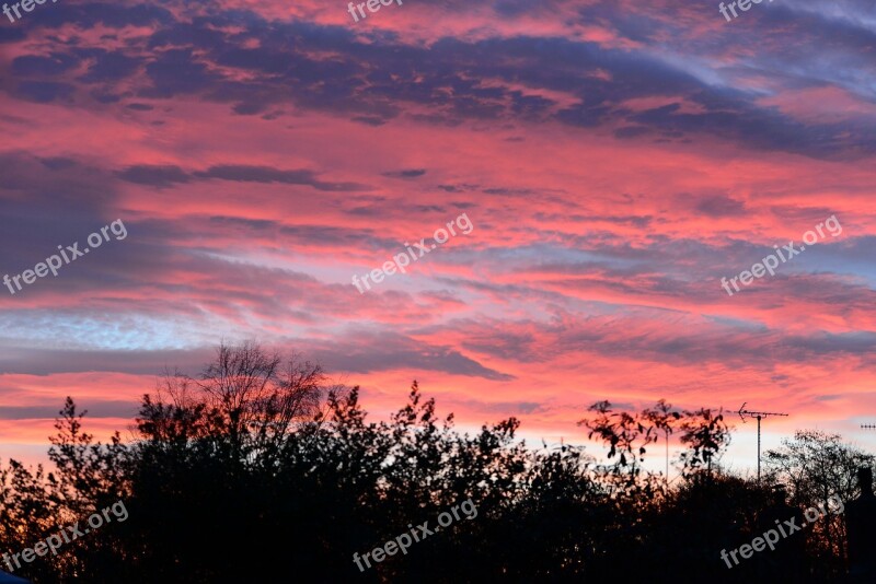 Night Evening Red Sky Clouds Late