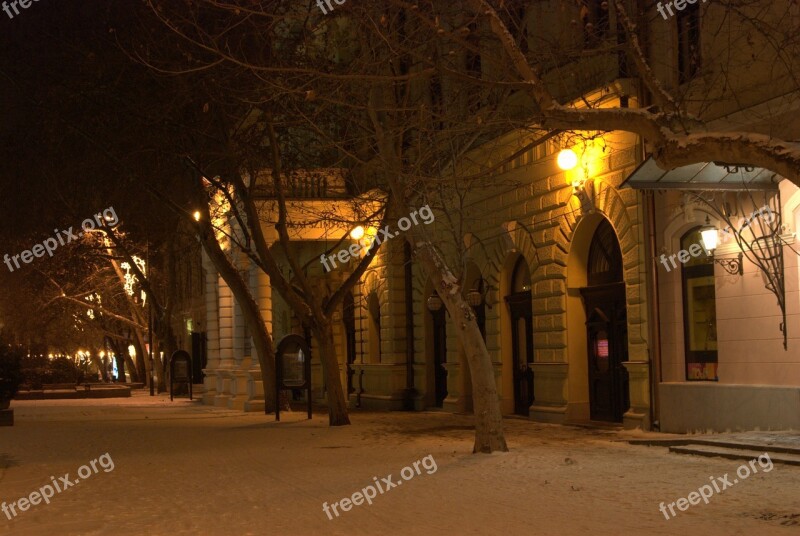 Békéscsaba Theatre Snow Winter In The Evening