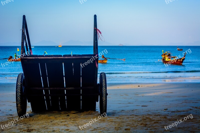 Cart Wheel Sand Beach Blue